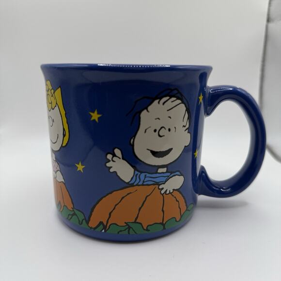 Peanuts Snoopy Sally Oversized Mug Halloween Pumpkins Blue Coffee Cup Ceramic - Picture 3 of 6